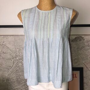 Dosa Sleeveless Blue & White Striped Pleated Summer Top Size M